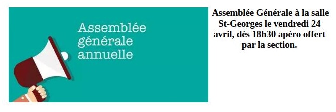 AG à la salle St-Georges le vendredi 24 avril